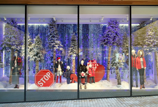 Winter Clothing In The Window Display Of The Fenwick Department Store On December 04, 2018 In Bracknell, England