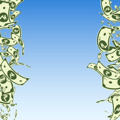 Indian rupee notes falling. Messy INR bills on blu