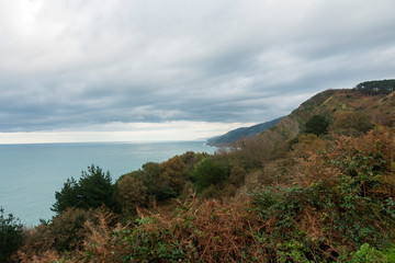 The coast in Zarautz from a viewpoint at sunset