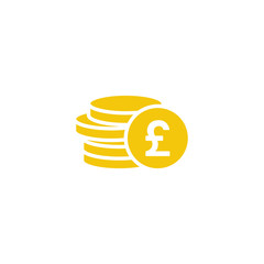 Stack of golden pound sterling coins. Flat gold icon. Isolated on white Economy, finance, money pictogram.