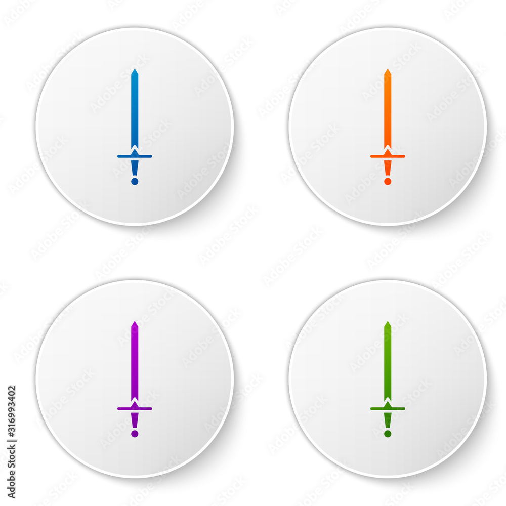 Poster color medieval sword icon isolated on white background. medieval weapon. set icons in circle buttons
