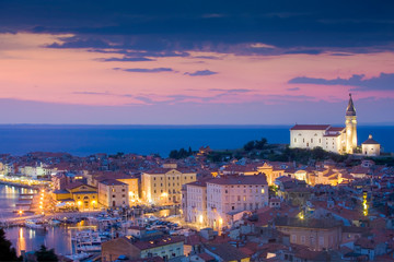 View  at the town of Piran, Piran, Slovenia, Europe