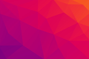 Low Poly Fuchsia Color background made from Triangle Shapes. Gradient goes from red to purple.  Could be used as wallpaper