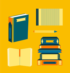 Books, Stack of Books, Paper, Pad, Pencil Vectors 