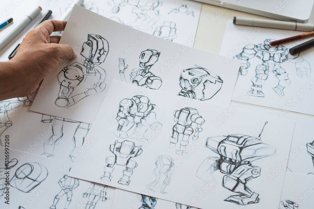 Wall mural animator designer development designing drawing sketching development creating graphic pose characte