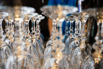 Crystal glass goblet upside down, a lot of