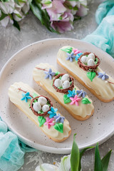 Chocolate Marshmallows Eclairs with Easter Decor