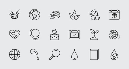 Earth Day Vector Line Icons Set. Editable Stroke. 32x32 Pixel Perfect