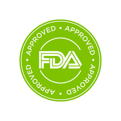 FDA Approved (Food and Drug Administration) icon, symbol, label, badge, logo, seal. Green and white.