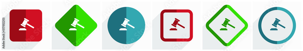 Leinwandbilder auction icon set, flat design vector illustration in 6 options for webdesign and mobile applications