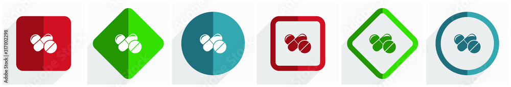 Aufkleber Medicine icon set, flat design vector illustration in 6 options for webdesign and mobile applications in eps 10