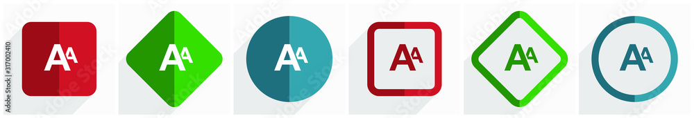 Poster alphabet icon set, flat design vector illustration in 6 options for webdesign and mobile application