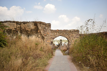 Forest Path and Way To Old Abandoned Fort 