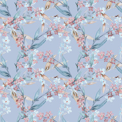 Floral Seamless Pattern. Waterolor Illustration. Hand Painted Template. 