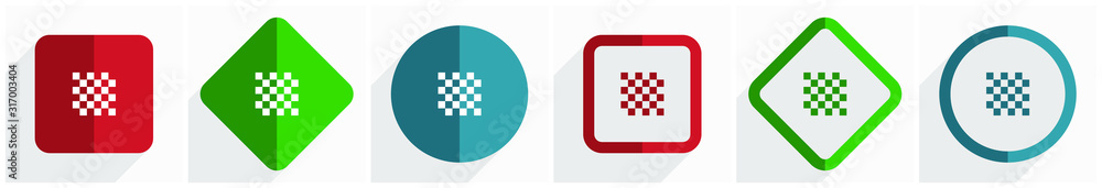 Fototapete chess icon set, flat design vector illustration in 6 options for webdesign and mobile applications i