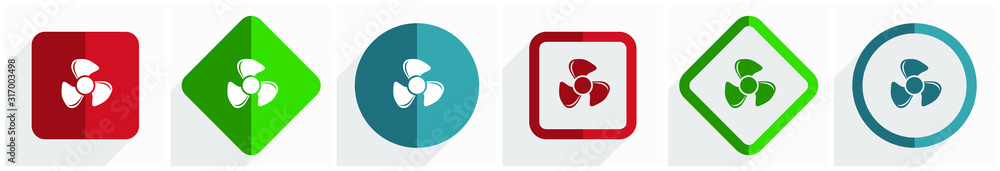 Poster Fan icon set, flat design vector illustration in 6 options for webdesign and mobile applications in eps 10