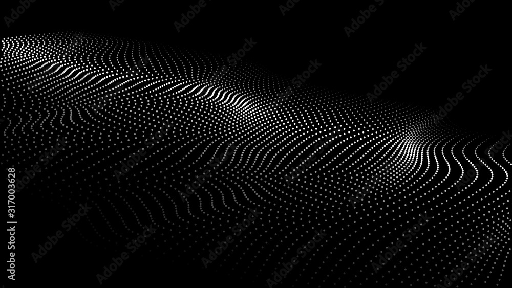 Poster Abstract digital wave of particles. Futuristic point wave. Technology background vector. Vector illustration