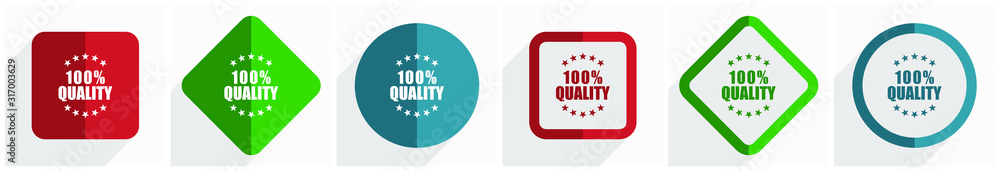 Fototapete quality icon set, flat design vector illustration in 6 options for webdesign and mobile applications