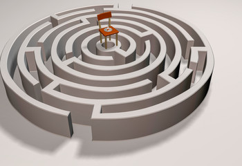 A chair with a stationery button in the center of the maze.