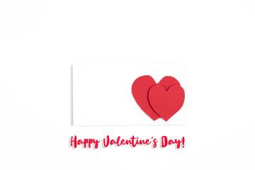 Happy Valentine's day greetings. red paper heart on white background.