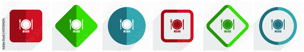 Poster Menu icon set, flat design vector illustration in 6 options for webdesign and mobile applications in eps 10