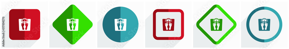 Poster Weight icon set, flat design vector illustration in 6 options for webdesign and mobile applications in eps 10