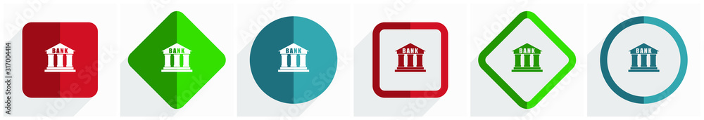 Poster bank icon set, flat design vector illustration in 6 options for webdesign and mobile applications in