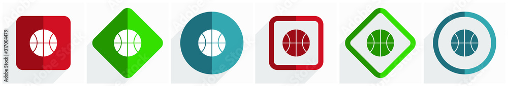 Leinwandbilder Ball icon set, flat design vector illustration in 6 options for webdesign and mobile applications in eps 10