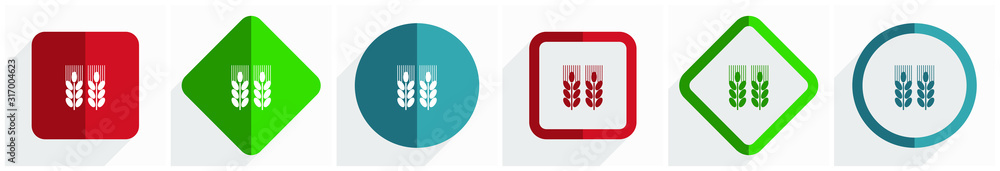 Aufkleber Agricultural . icon set, flat design vector illustration in 6 options for webdesign and mobile applications in eps 10