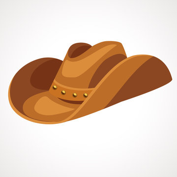 Cartoon cowboy leather hat with margins. Vector illustration
