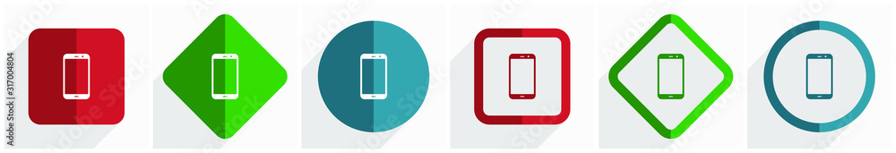 Poster Smartphone icon set, flat design vector illustration in 6 options for webdesign and mobile applications in eps 10