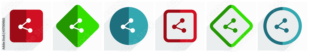 Poster Share . icon set, flat design vector illustration in 6 options for webdesign and mobile applications in eps 10