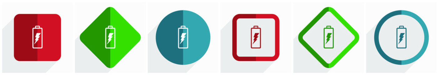 Fototapeta premium Battery icon set, flat design vector illustration in 6 options for webdesign and mobile applications in eps 10