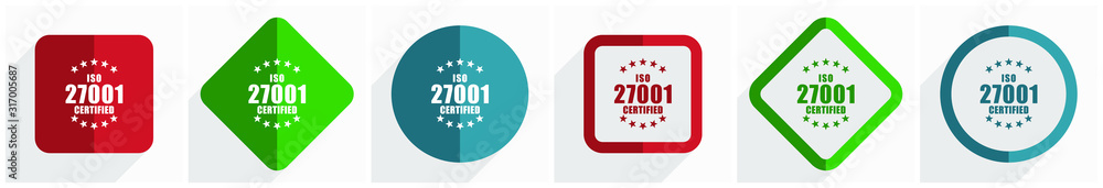 Fototapete iso 27001 icon set, flat design vector illustration in 6 options for webdesign and mobile applicatio