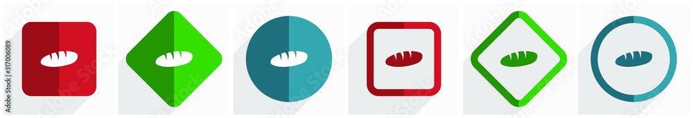 Aufkleber bread icon set, flat design vector illustration in 6 options for webdesign and mobile applications i