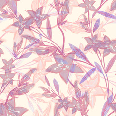 Campanula Flowers Seamless Pattern. Hand Painted Illustration.