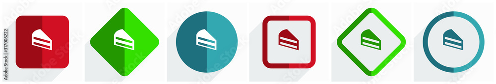 Aufkleber Cake icon set, flat design vector illustration in 6 options for webdesign and mobile applications in eps 10
