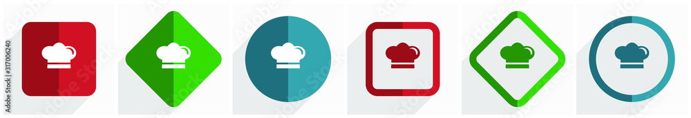 Poster cook icon set, flat design vector illustration in 6 options for webdesign and mobile applications in