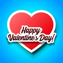 Valentine's Day Banner, Paper Sticker Heart Background. Red, White, Blue. Postcard, Love Message or Greeting Card. Place For Text. Template, Illustration Ready For Your Design. Vector EPS10