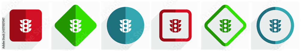 Aufkleber Traffic lights icon set, flat design vector illustration in 6 options for webdesign and mobile applications in eps 10
