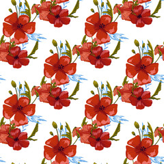 Fototapeta premium seamless pattern simple red poppies. Scattered red flowers vector pattern background