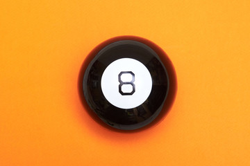 Magic ball of predictions figure eight on an orange background.