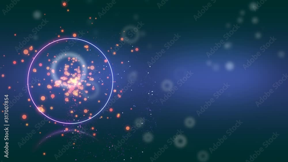 Poster abstract background of fantasy portal ring with gold shiny particles and bokeh circles everywehere.