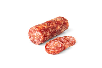 Smoked sausage isolated on white background.