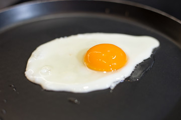 Scrambled eggs fried in a pan in the kitchen