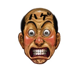 Realistic Asian middle-aged idiot face