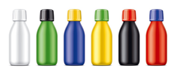 Set of colored bottles. Matt surface version.