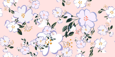 Obraz na płótnie Canvas Fashionable cute pattern in nativel flowers. Floral seamless background for textiles, fabrics, covers, wallpapers, print, gift wrapping or any purpose.