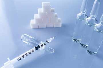 Diabetes,insulin,high blood sugar,hyperglycemia. Ampoules, vials, syringe. Medical...