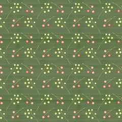 Watercolor Red Bows, Berries Branches Seamless Pattern